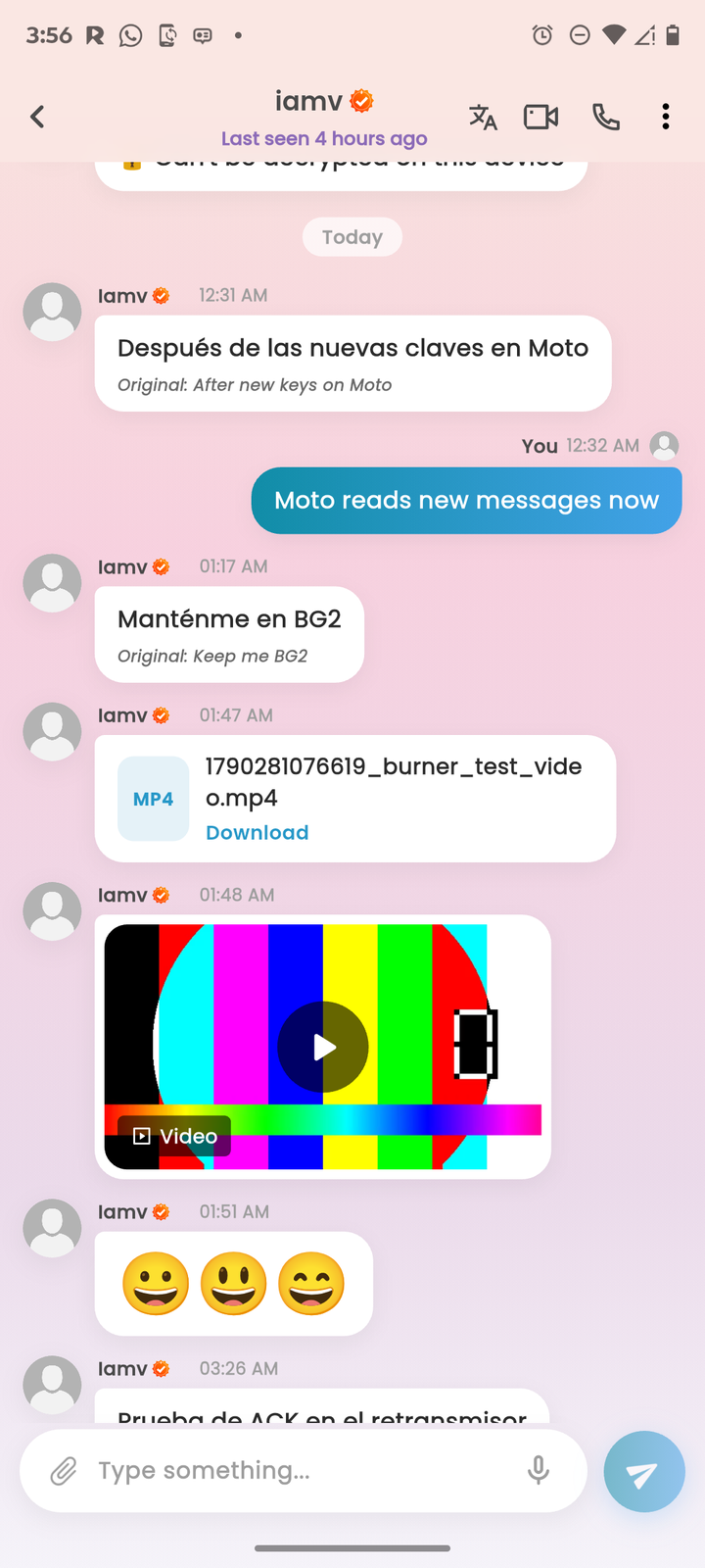 A one-to-one chat in Burner.