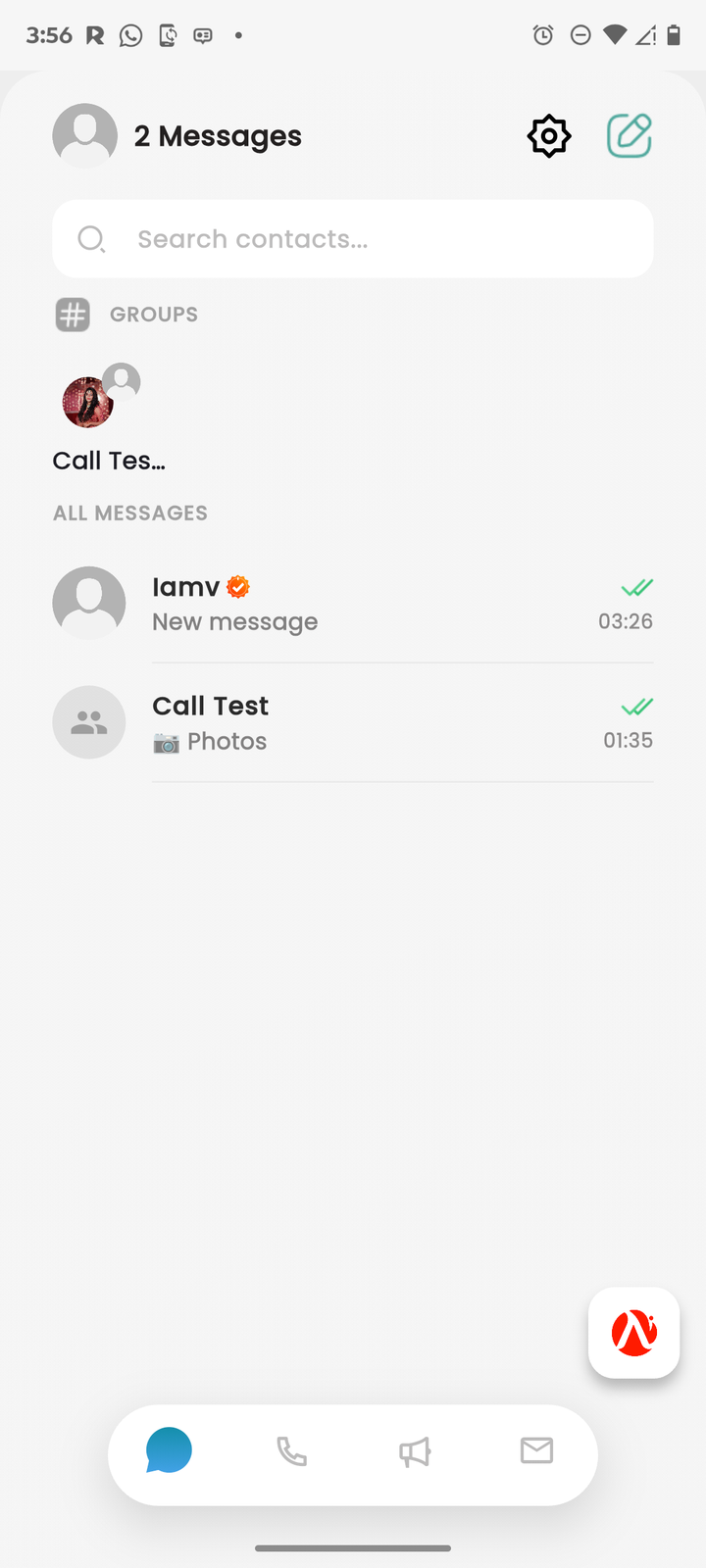 The Burner chat list with stories at the top.