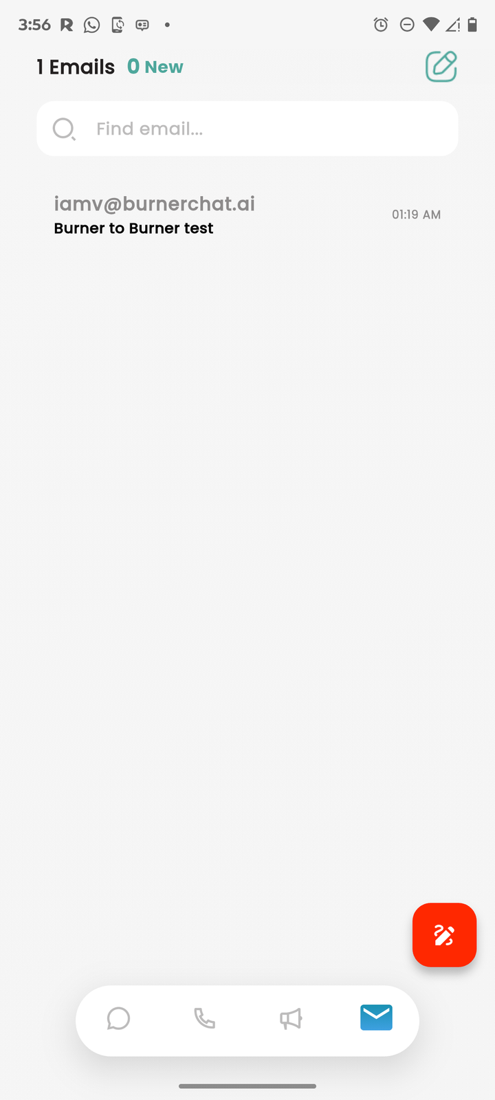 The Burner Mail inbox.